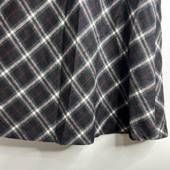 Talbots Skirt Womens 14 Black Gray Plaid Wool Blend Lined A-Line Midi Academia - Picture 3 of 8